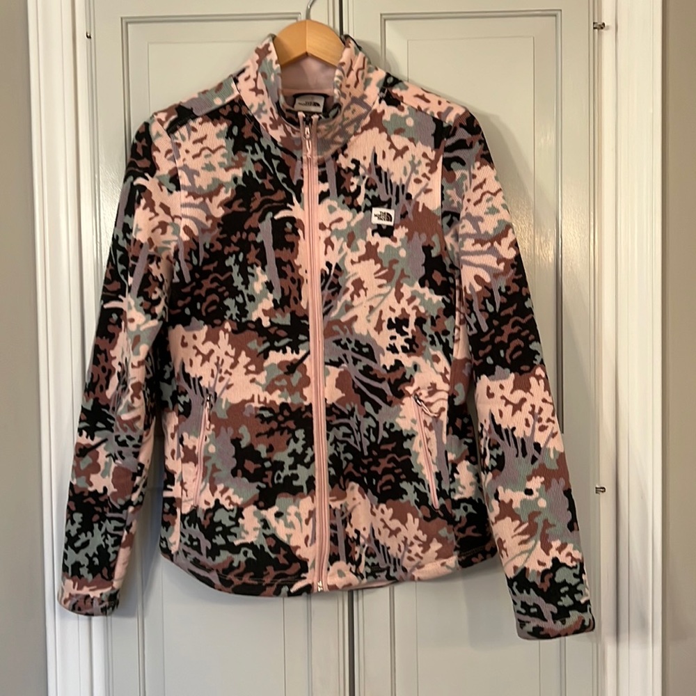 Ladies North Face Fleece Floral Abstract Pink Print FZ Jacket Sz M